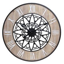 Inart ρολόι τοίχου ξύλινο/μεταλλικό natural/μαύρο Φ60Χ5